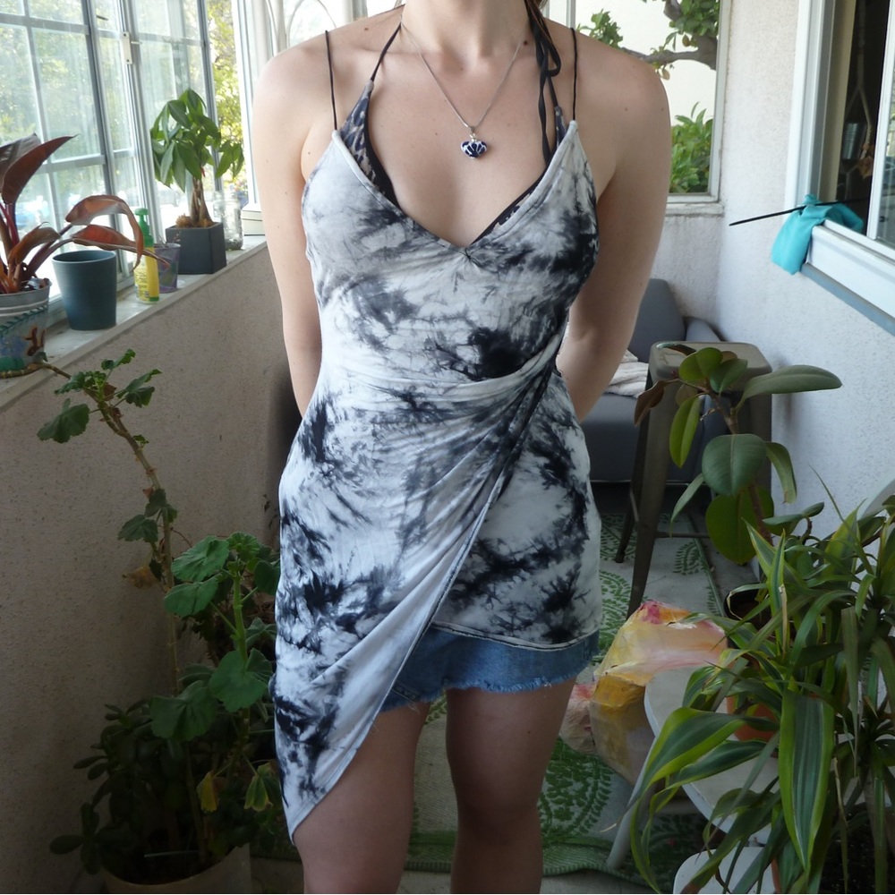 Black and White Tie-Dye Wrap Dress